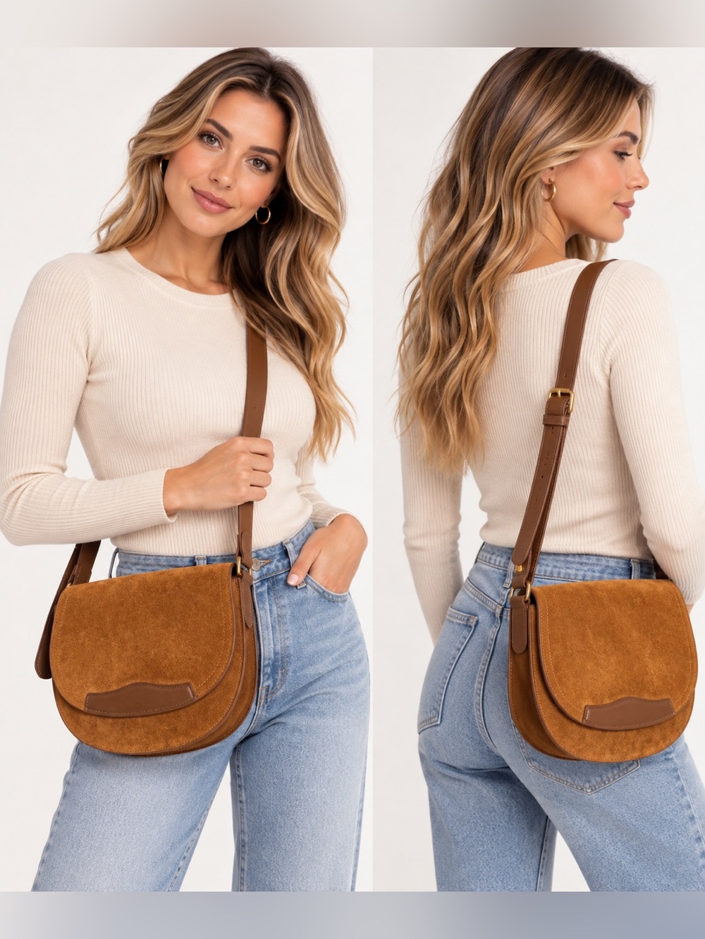 Quince Tan Suede Crossbody Saddle Bag